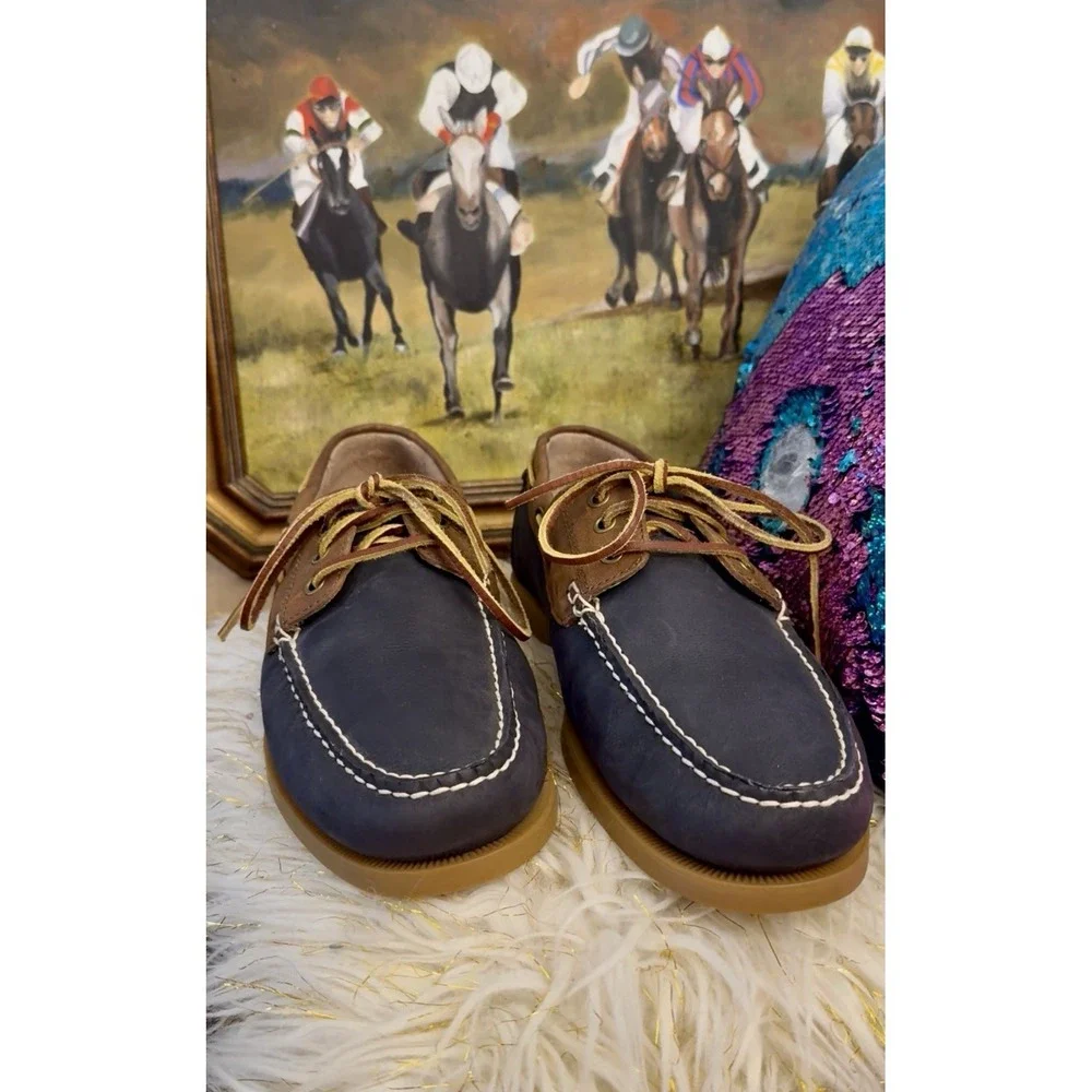 POLO Ralph Lauren BIENNE II Leather Boat Fisherman Shoe Blue Brown Men 12 Photos